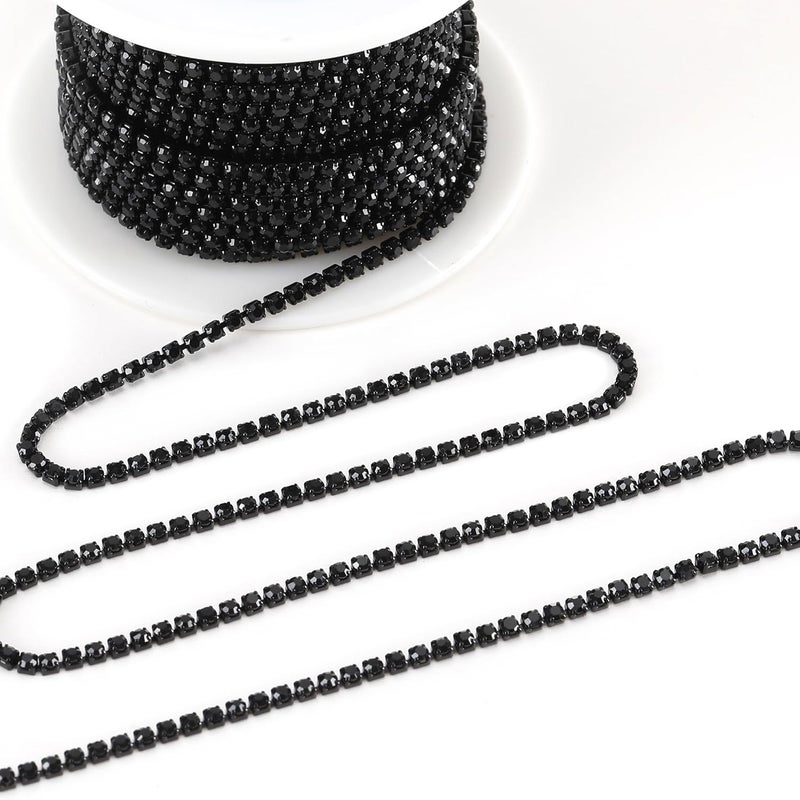 Rytenz 10 Yards 2 MM Rhinestone Chain Trim Crystal Rhinestone Close Chain Trim Shiny Rhinestone Chain for Sewing Crafts, DIY Decoration, Jewelry, Clothing, Shoes (Black-2) - Image 2